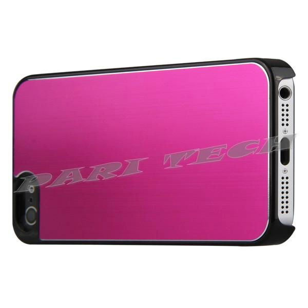 Fuschia Brushed Metal Aluminum Chrome Hard Back Skin Case Cover for iPhone 5