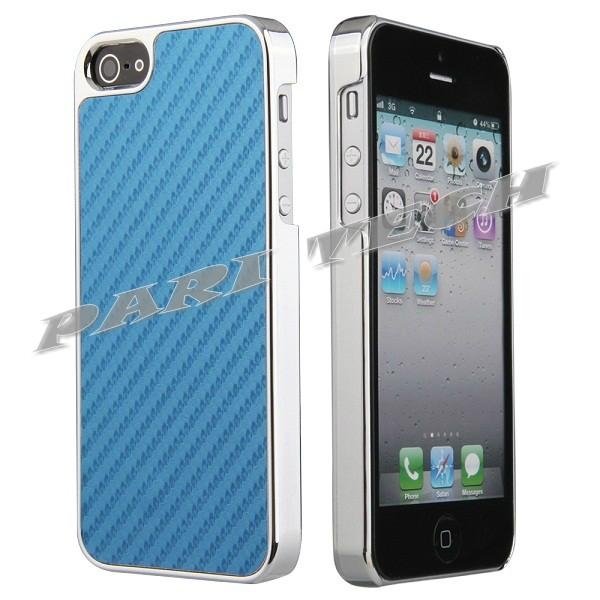 iPhone5 Case Blue Carbon Fiber Electroplating Hard Back Case Skin for iPhone 5 4