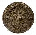 ChargeIt! Round Rattan Charger Plate in Brick Brown 1