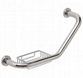 Angled grab bar with soap dish