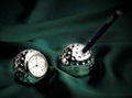 SILVER-PLATED GOLF BALL PEN STAND & CLOCK 1