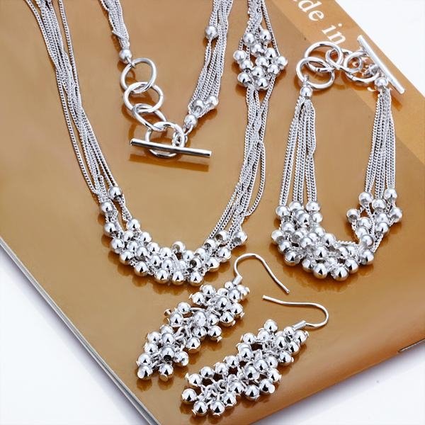 925 silver jewelry beads necklace+bracelet+earrings