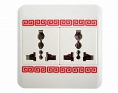 Double multifunction socket with Chinese"Boundless Wealth" Lines Adorns 