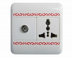 1G Multi+1G TV socket with Chinese"Propitious Blessing"Lines Adorns
