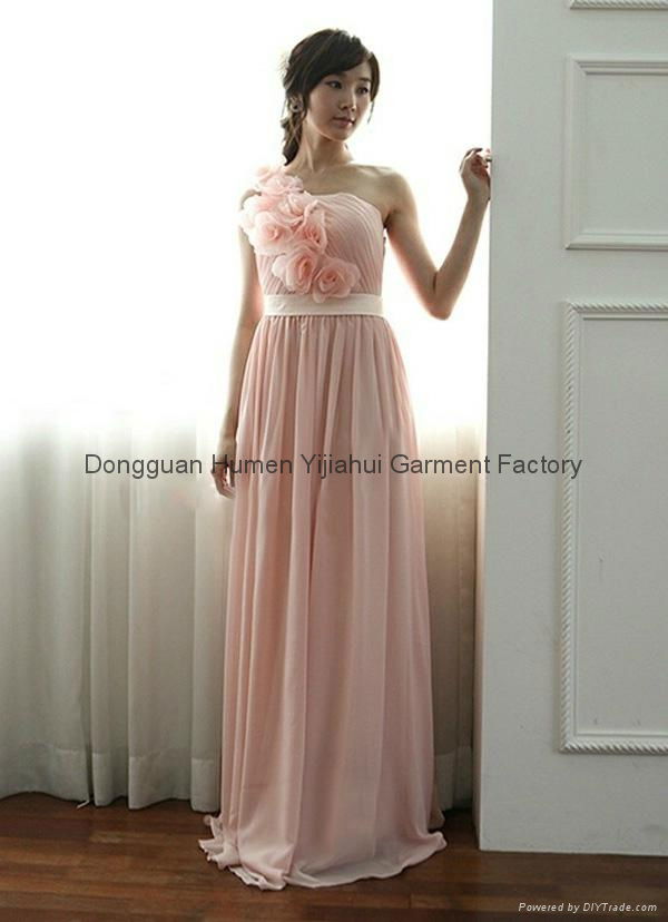 Light Pink Off Shoulder Beaded on Waist Wedding Party Dresses 5