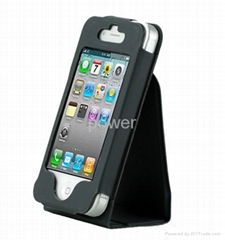 Black Folding Stand Leather Flip Case for iPhone 4 4G 4s