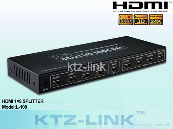 high quality 1X8 HDMI splitter, 1080P, 3D support 