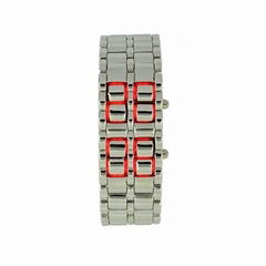 Red LED Wrist Watch Iron Faceless Silver