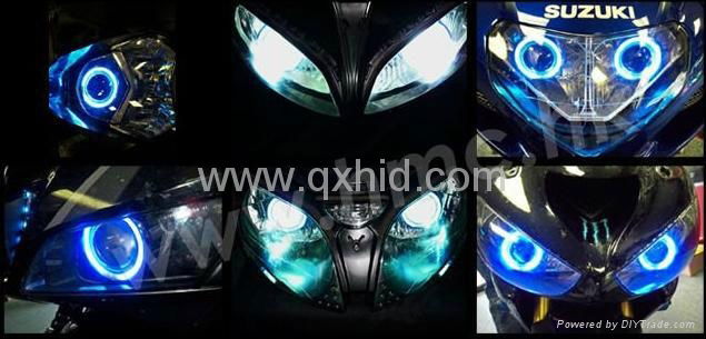 Motorcycle Bike HID Bi Xenon Headlights Projector Lens Kit with Angel Eye 5