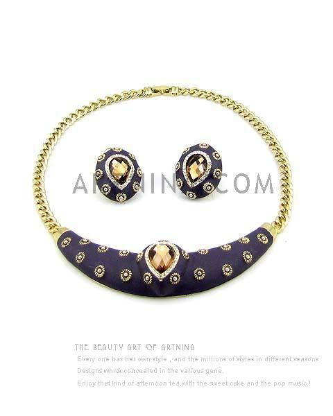 gold plated dark purple oval luxury style jewelry sets & decorated with smoked t