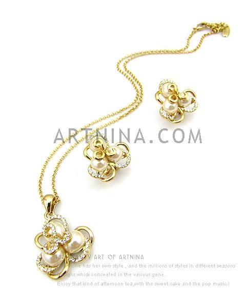 gold plated 2 pieces white and blue flower sweet lolita style jewelry sets