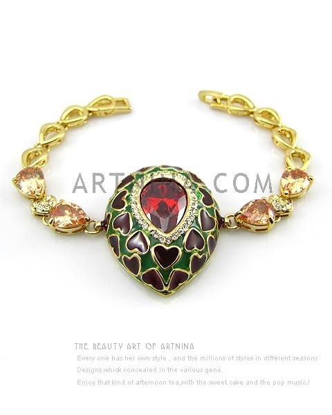 gold quality plated heart siam zircon royal style fashion bracelets