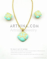 natural style 14k gold plated fashion 2 pieces blue enamel jewelry sets