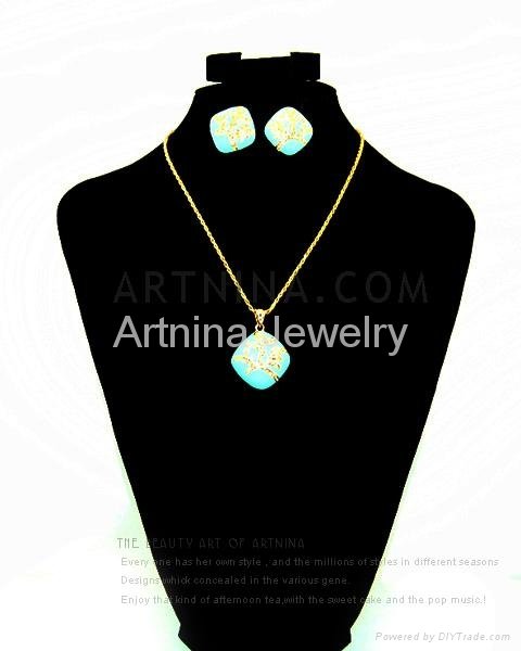 natural style 14k gold plated fashion 2 pieces blue enamel jewelry sets 2