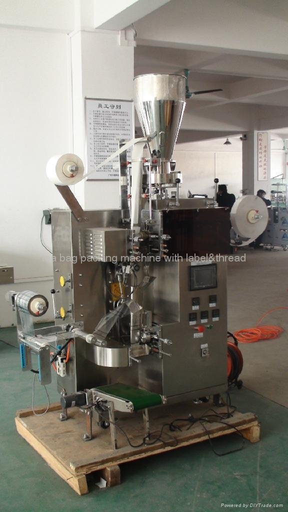 Tea packaging machine with thread&tag
