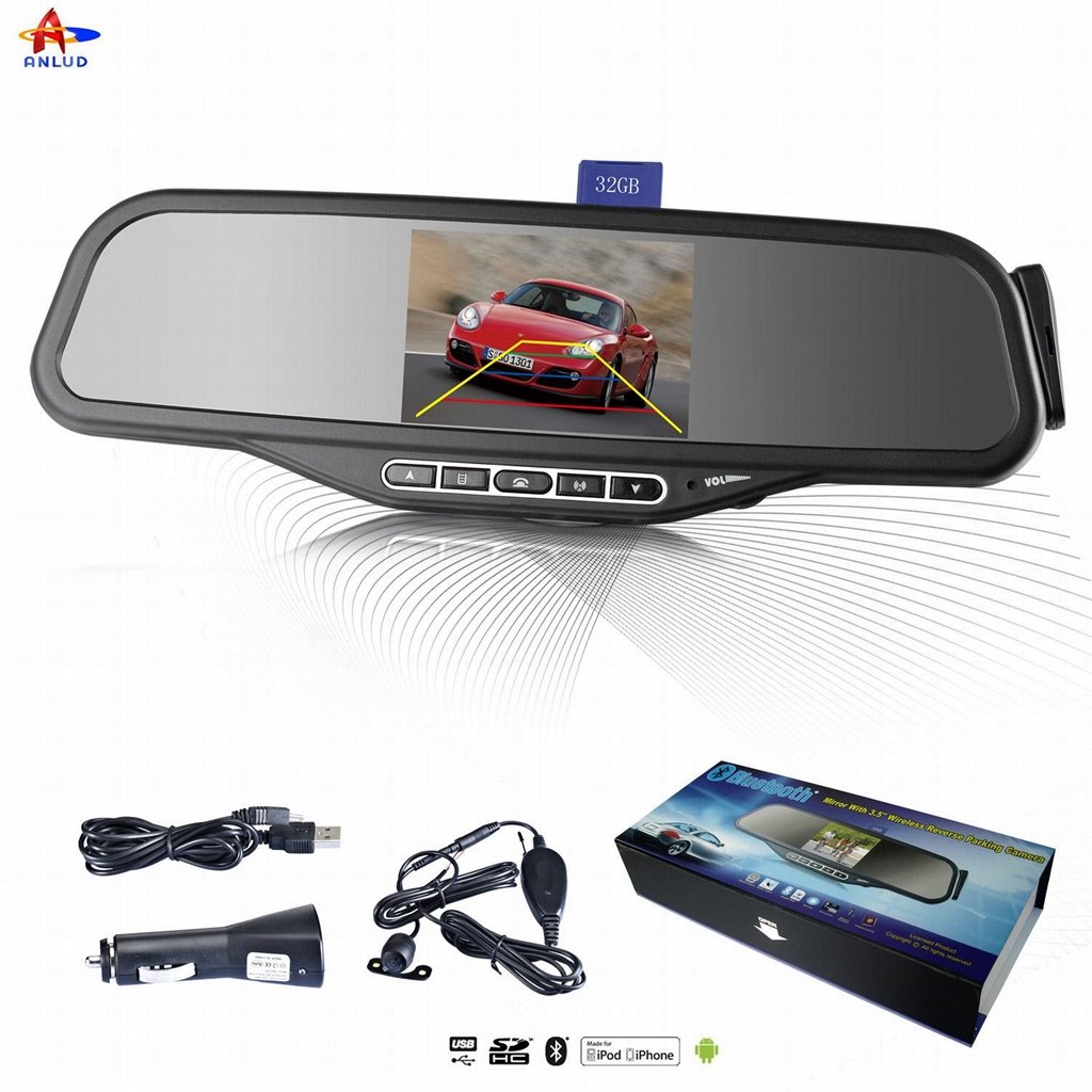 ALD100B--Bluetooth Rearview Mirror with 3.5''TFT & Wired Back-up Camera						 