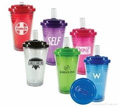 New plastic tumbler with flip-up straw