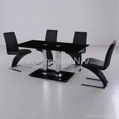 New Black Tempered Glass Dining Table with 6 Stylish PU Leather Z Chairs Sets