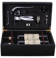 two bottles black wooden wine box