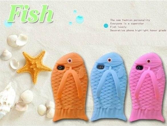 Newest Cartoon 3D Lovely Fish slipper Silicon Case For iPhone 4 4S 