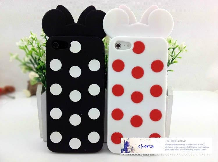 Mickey Minnie lovely wave point bow case for iphone 5 Silicone Cover