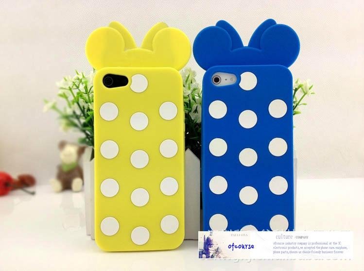 Mickey Minnie lovely wave point bow case for iphone 5 Silicone Cover 2