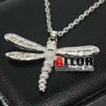 Stainless steel dragonfly necklace with red crystal setting 2