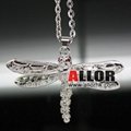 Stainless steel dragonfly necklace with red crystal setting 3