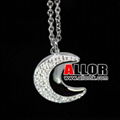Moon design pendant stainless steel necklace with crystal setting. 1