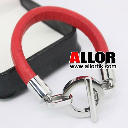 Novelty genuine leather bracelet with stainless steel round clasp