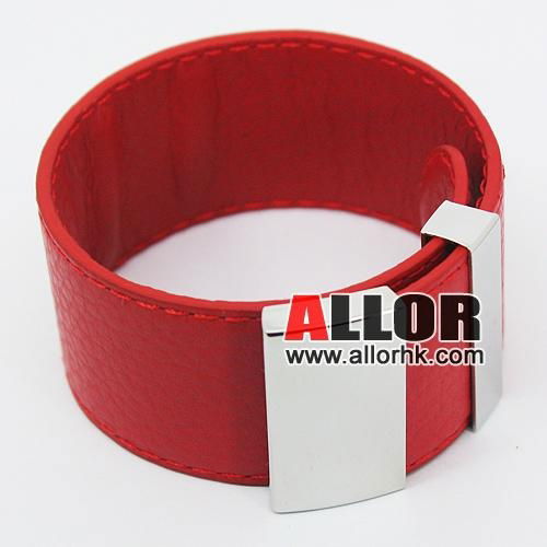 2012 Red genuine leather bracelet with stainless steel buckle