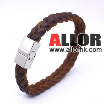 Brown genuine leather bracelet with stainless steel buckle 2