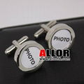 Stainless steel round photo frame cufflinks 1