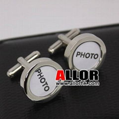 Stainless steel round photo frame cufflinks