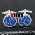 Geometrical line design blue enamel stainless steel cufflinks