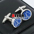 Geometrical line design blue enamel stainless steel cufflinks 2