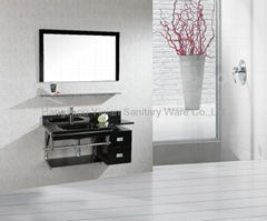 black fashion wall mounted tempered glass basin vanity