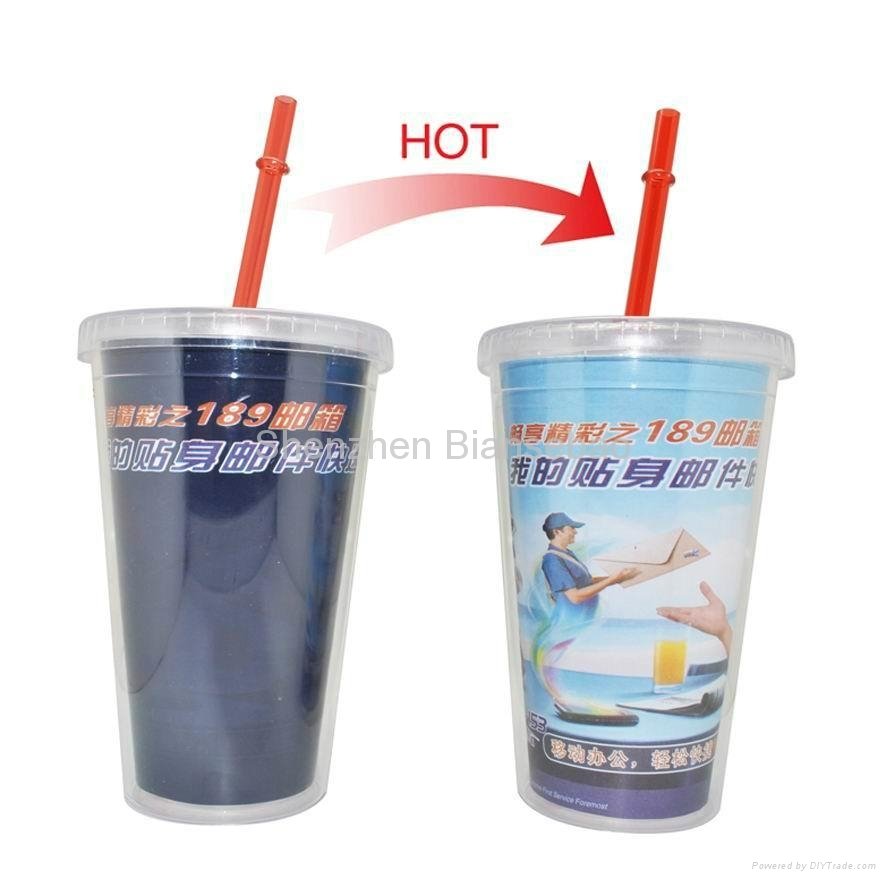 450ml double walls color changing PP sippy mug