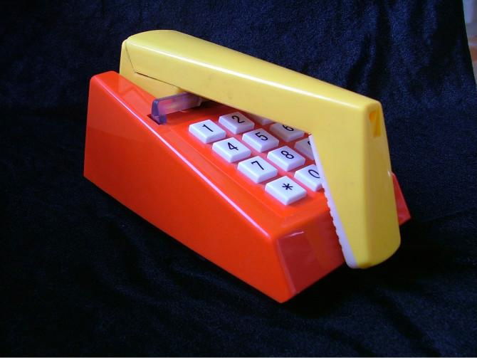 ancient plastic home telephone with wire 5