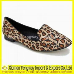 Leopard Leather Upper flat Heel shoes With Bowknot Fashion Shoes