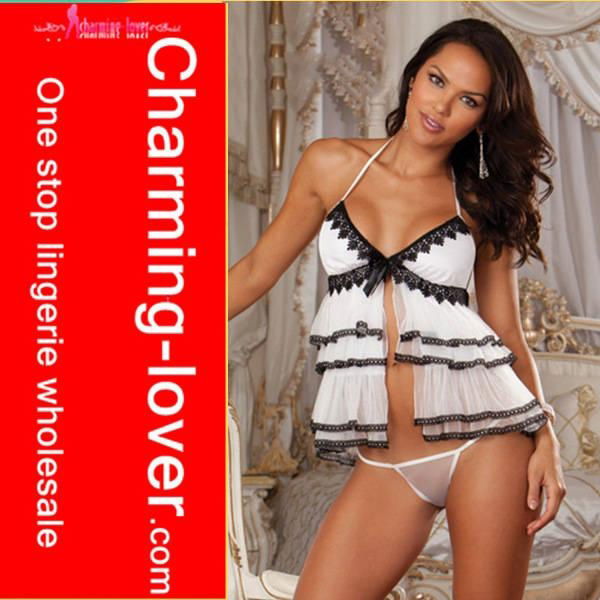 sexy pajamas Ruffled white Camisole for adult women