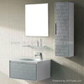 New arrival modern double vessel sinks glass bathroom cabinet vanity set 1