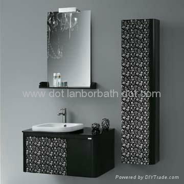 New arrival modern double vessel sinks glass bathroom cabinet vanity set 2