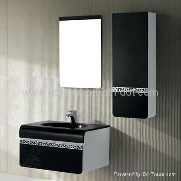 New arrival modern double vessel sinks glass bathroom cabinet vanity set 3