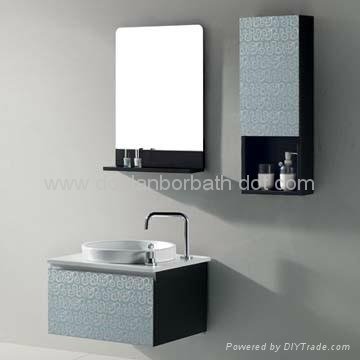 New arrival modern double vessel sinks glass bathroom cabinet vanity set 4
