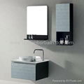 New arrival modern double vessel sinks glass bathroom cabinet vanity set 4