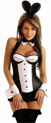 Sexy Tuxedo Bunny Costume, Halter Underwire Tuxedo Corset