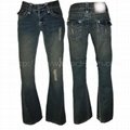 Famous Men's Destroy Washed Cable Stitching Gently Flared Jeans 1