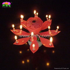 Double-deck rotating-lotus flower magic birthday candle