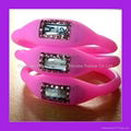  Pink Rhinestone Silicone Negative Ion Watch 